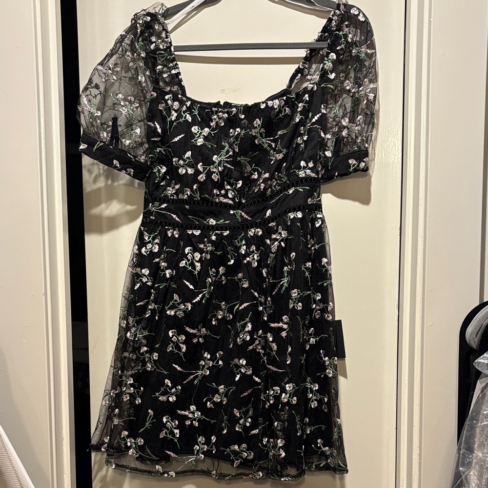 Lulu's Black Dress with Floral Embroidery